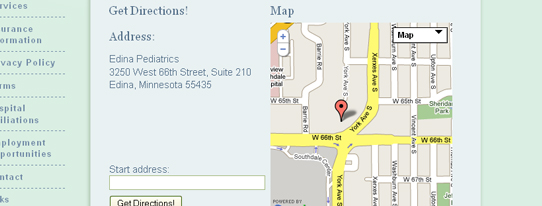 Edina Pediatrics direction finder